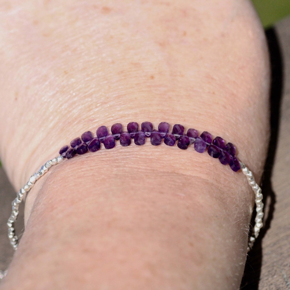 Handcrafted Natural Amethyst Bracelet Sterling Silver Karen Hill Tribe Beads - Picture 2 of 6